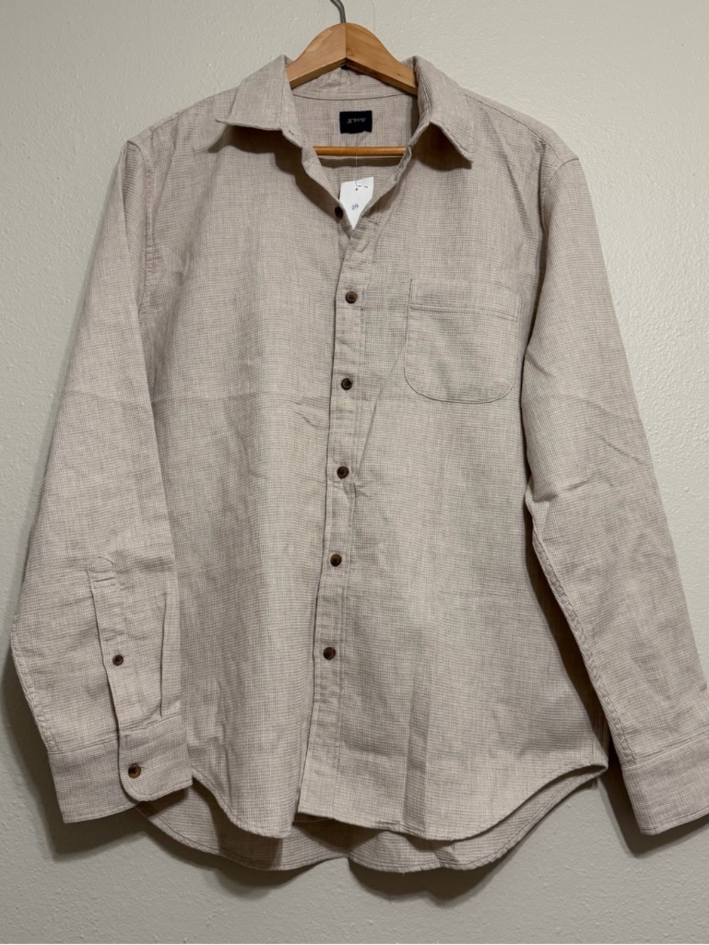 J. Crew factory Men's Long-Sleeve Beige Button-Down Shirt 100% COTTON